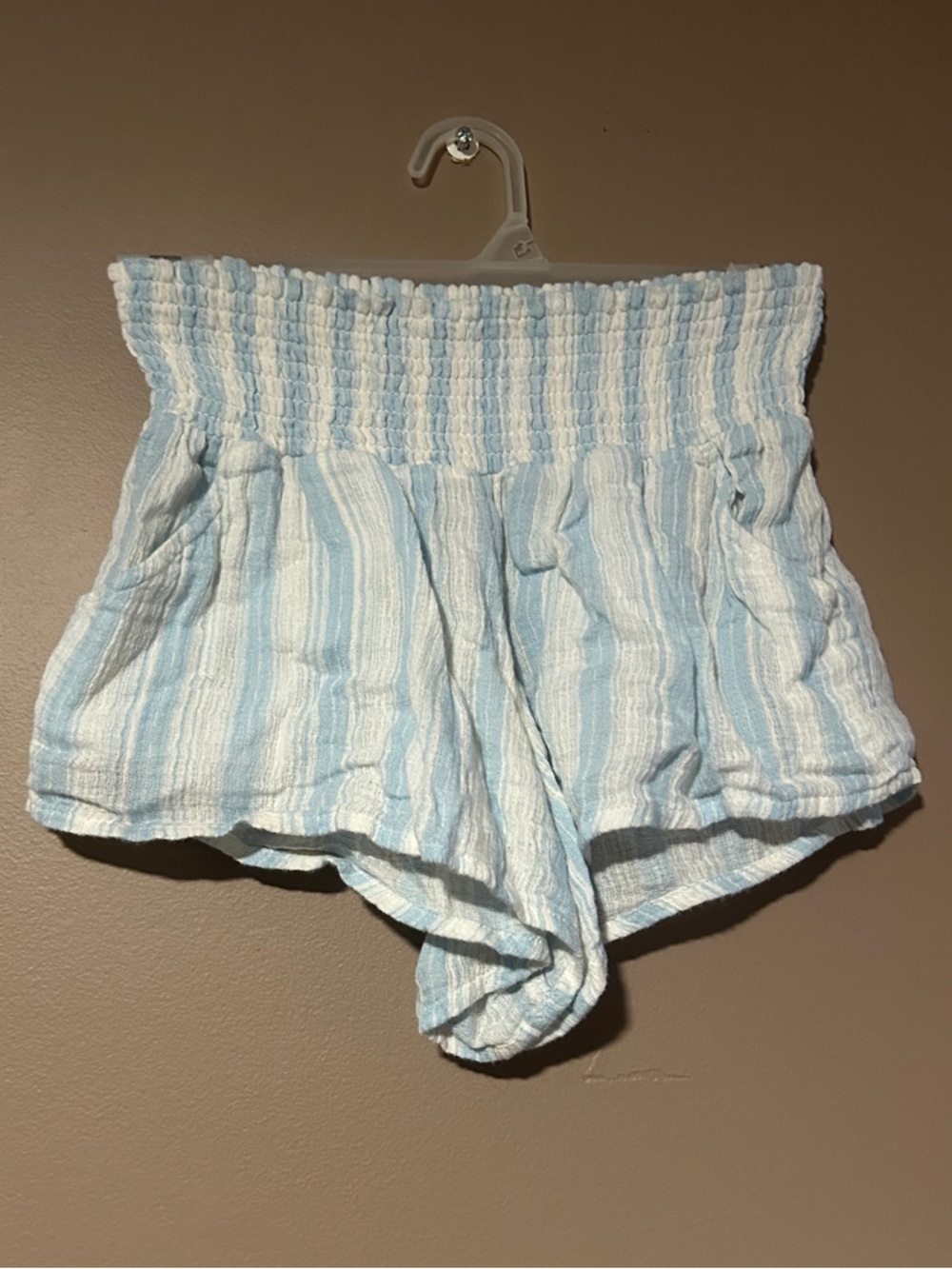 Billabong Striped Lounge Shorts - Light Blue and White